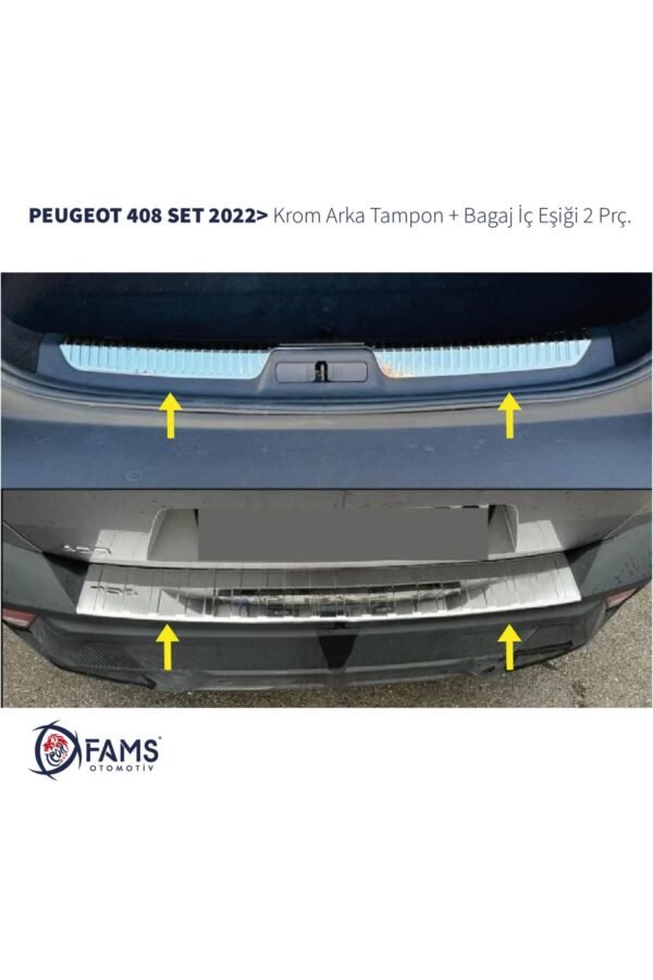 Peugeot 408 Krom Set 2022> 2 Parça Paslanmaz Çelik (Arka Tampon + Bagaj İç Eşiği)