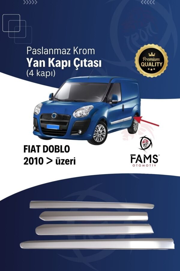 Fiat Doblo MK 2 Krom Yan Kapı Çıtası 4 Kapı 2010 Üzeri P. Çelik