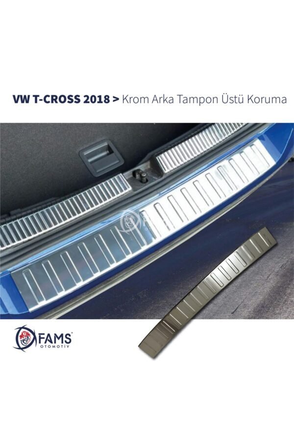 Vw T-cross 2018> Krom Arka Tampon Üstü Koruma Paslanmaz Çelik Parlak