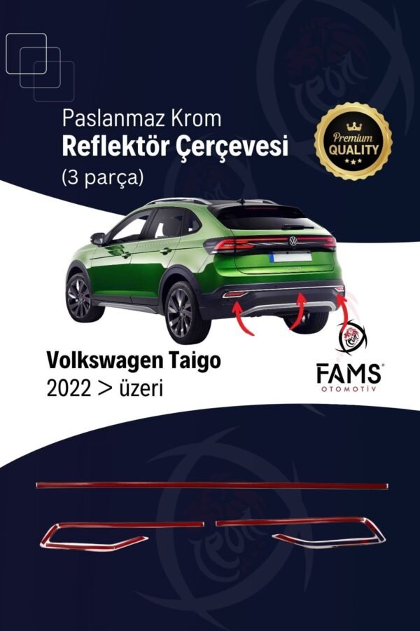 Volkswagen Taigo Krom Reflektör Çerçevesi 3 Prç. 2022>  Paslanmaz Çelik - Görsel 2