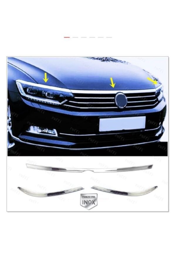 Vw Passat B8 Krom Far Üzeri Çıta + Kaput Çıtası  3 Prç. 2014-2019 Arası P.çelik