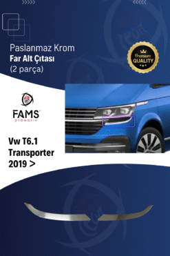 Vw T6.1 Transporter 2019 Üzeri Krom Far Alt Çıtası 2 Parça Paslanmaz Çelik