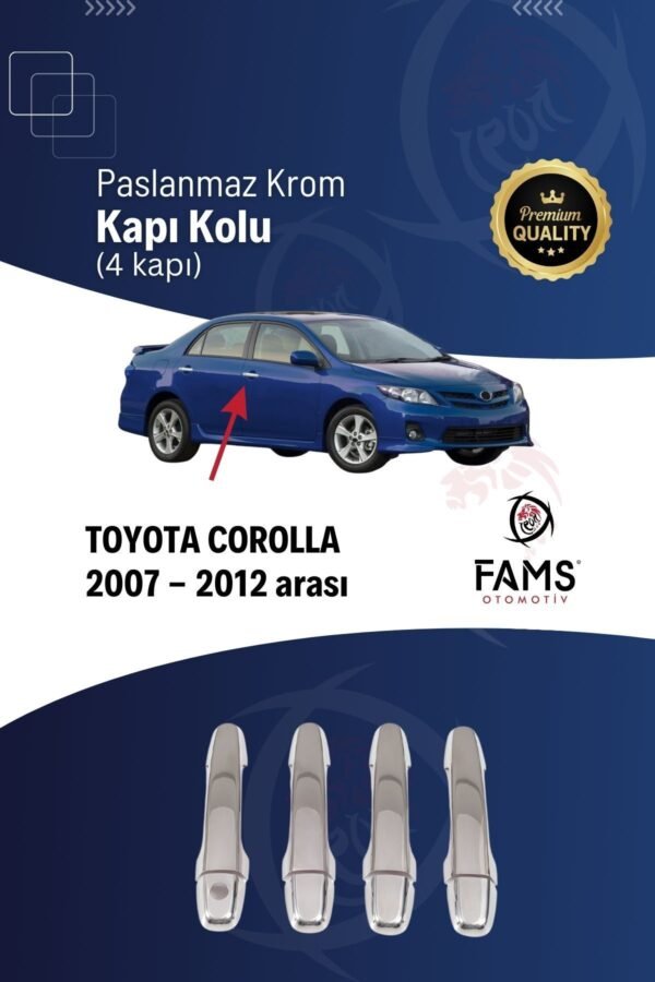 Toyota Corolla Uyumlu  Krom Kapı Kolu 4 Kapı 2007-2012 P.çelik