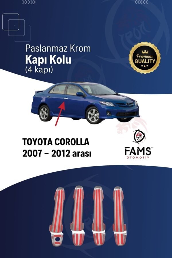 Toyota Corolla Uyumlu  Krom Kapı Kolu 4 Kapı 2007-2012 P.çelik - Görsel 2