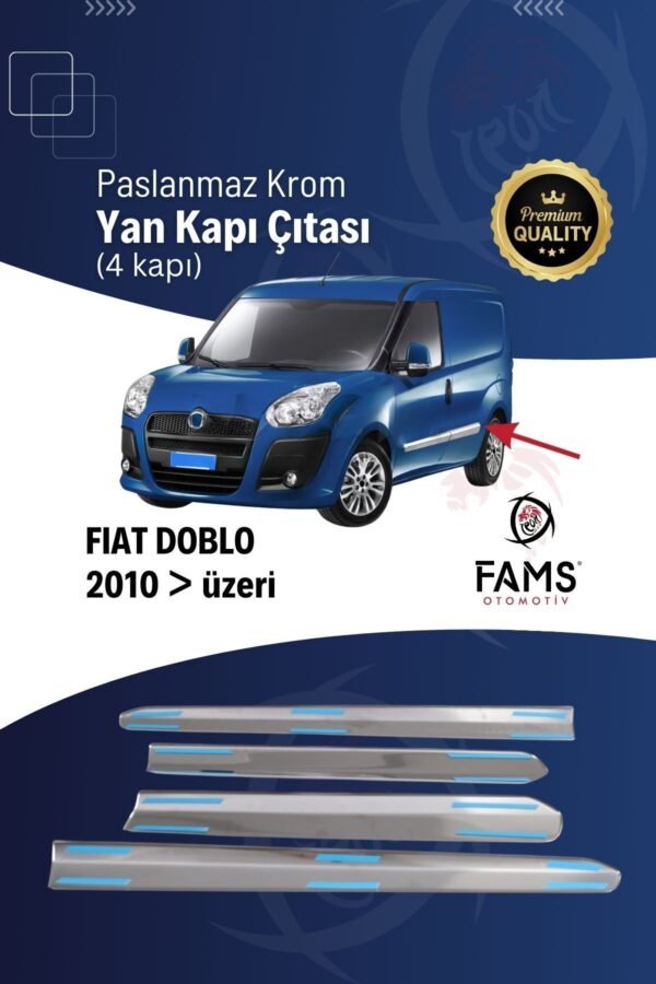 Fiat Doblo MK 2 Krom Yan Kapı Çıtası 4 Kapı 2010 Üzeri P. Çelik - Görsel 2