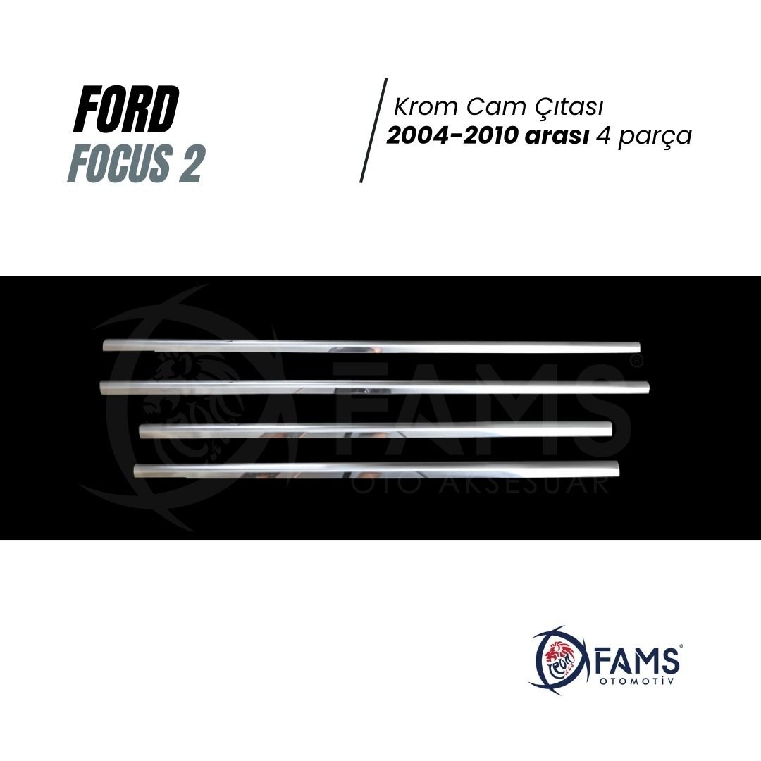 Ford Focus 2 Krom Cam Çıtası 4 Prç, 2004-2010 P, Çelik Uyumlu - Görsel 2