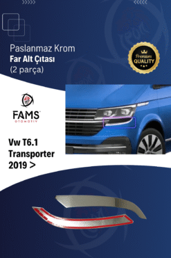 Alternative view of Vw T6.1 Transporter 2019 Üzeri Krom Far Alt Çıtası 2 Parça Paslanmaz Çelik