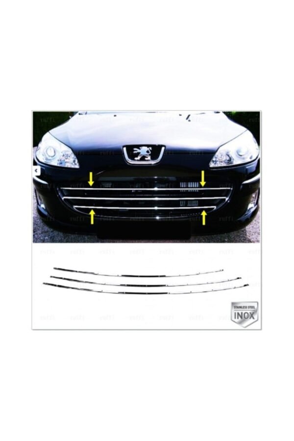 Peugeot 407 Krom Ön Panjur 3 Prç. 2004 Üzeri Paslanmaz Çelik - Görsel 2
