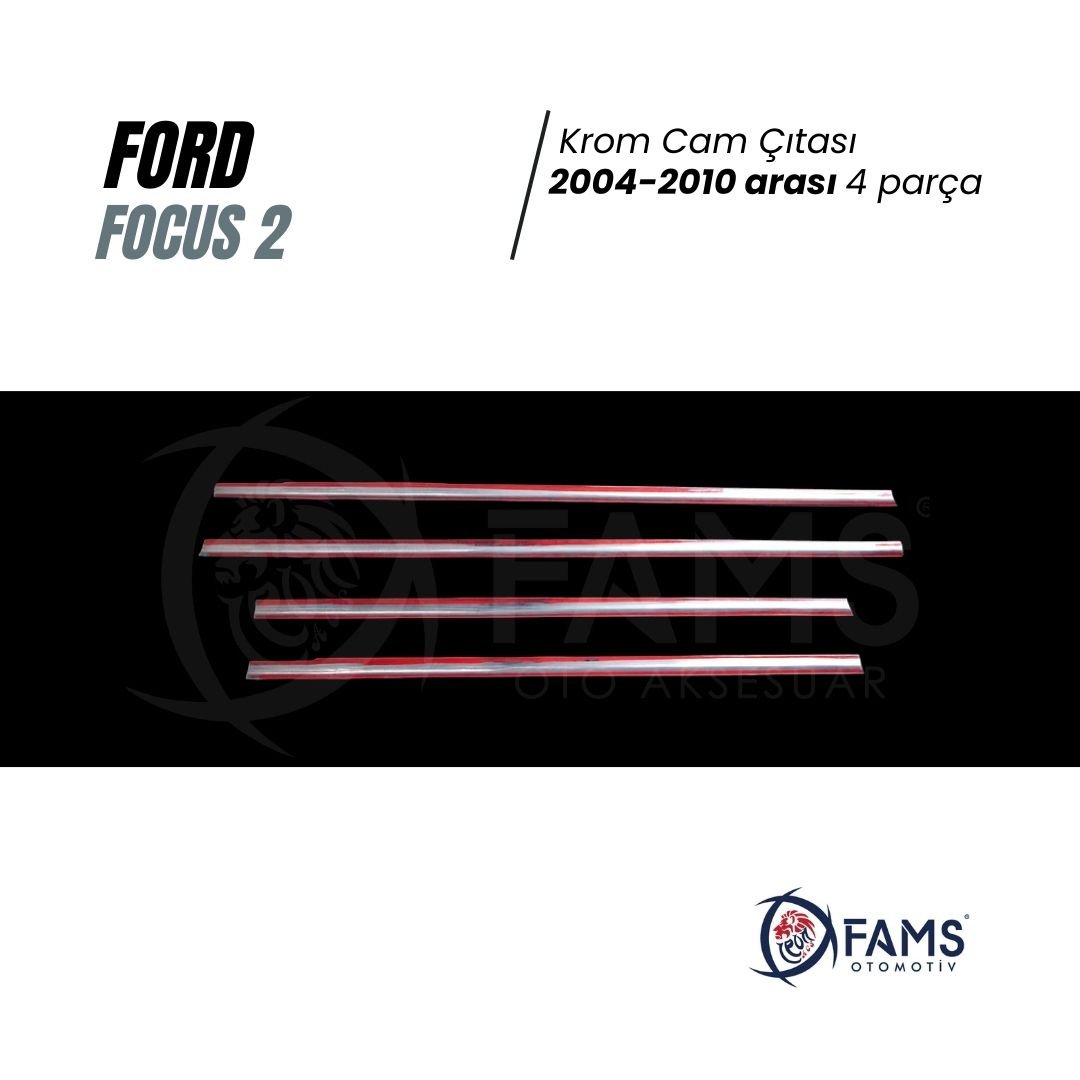 Ford Focus 2 Krom Cam Çıtası 4 Prç, 2004-2010 P, Çelik Uyumlu - Görsel 3