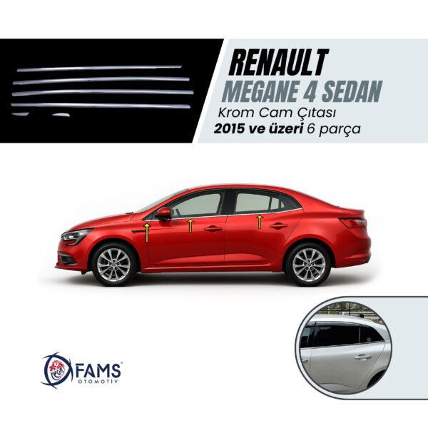 Renault Megane 4 Sedan Krom Cam Çıtası 6 Parça 2015 Ve Üzeri Paslanmaz Çelik Uyumlu - Görsel 2
