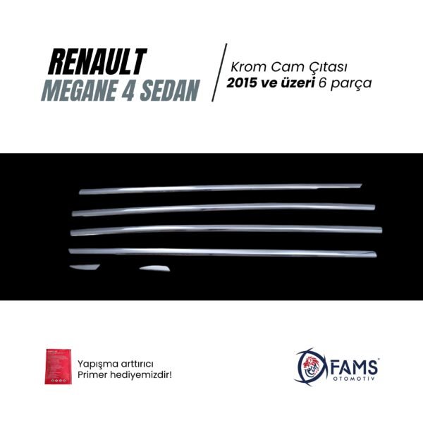 Renault Megane 4 Sedan Krom Cam Çıtası 6 Parça 2015 Ve Üzeri Paslanmaz Çelik Uyumlu - Görsel 3