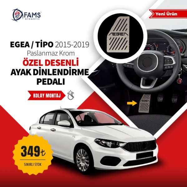 Fiat Egea / Tipo Özel Desenli Krom Ayak Dinlendirme / Dayama Pedalı 2015-2019 Sedan