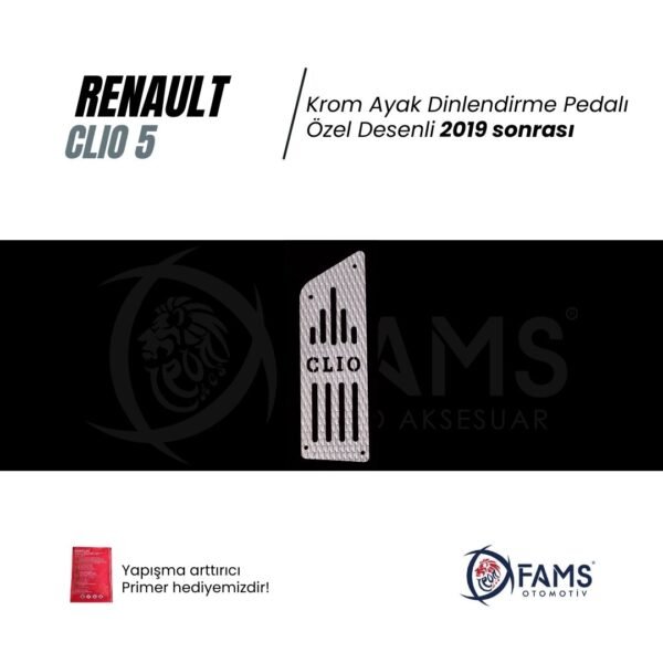 Renault Clio 5 2019> Özel Desenli Krom Ayak Dinlendirme Pedalı Ayak Dayama Pedalı (HB) - Görsel 2