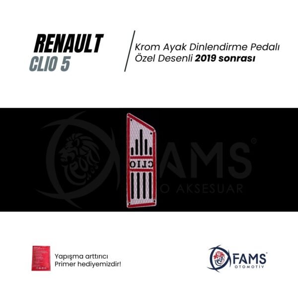 Renault Clio 5 2019> Özel Desenli Krom Ayak Dinlendirme Pedalı Ayak Dayama Pedalı (HB) - Görsel 3