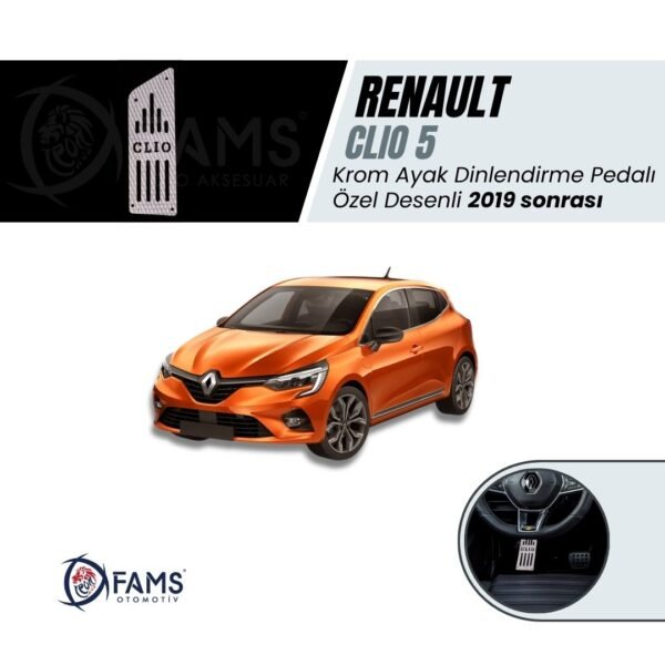 Renault Clio 5 2019> Özel Desenli Krom Ayak Dinlendirme Pedalı Ayak Dayama Pedalı (HB)