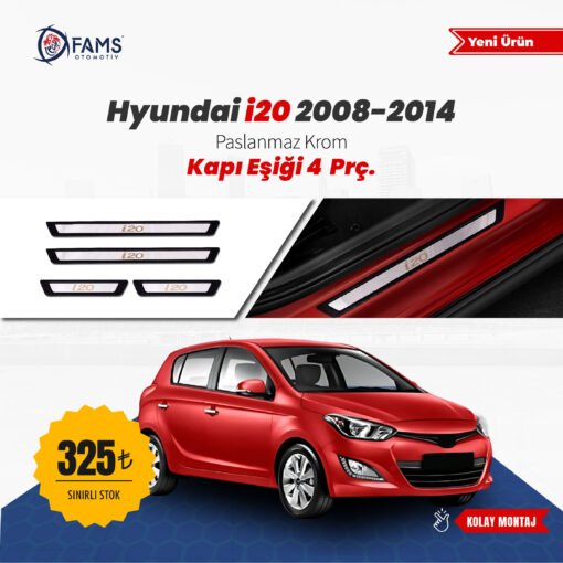 Hyundai i20 Uyumlu 2008-2014 Krom Kapı Eşiği 4 Parça Paslanmaz Çelik