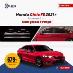 Honda Civic Uyumlu FE 2021> Cam Çıtası 8 Parça Paslanmaz Çelik