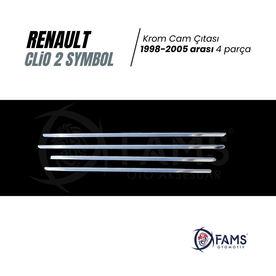 Renault Clio 2 Symbol Krom Cam Çıtası 4 Prç, 1998-2005 P, Çelik - Görsel 2