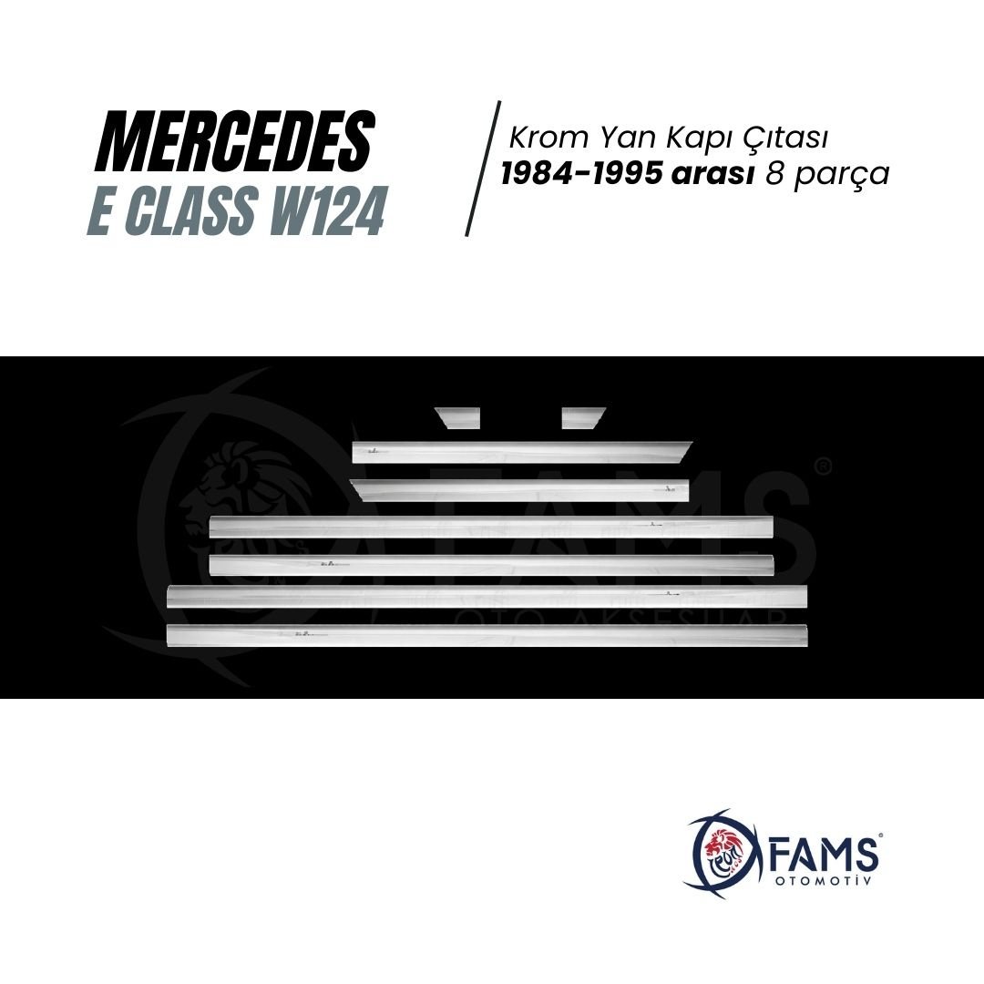 Mercedes Benz E Klasse W124 Krom Yan Kapı Çıtası 8 Prç, 1984-1995 Arası Paslanmaz Çelik Uyumlu - Görsel 2