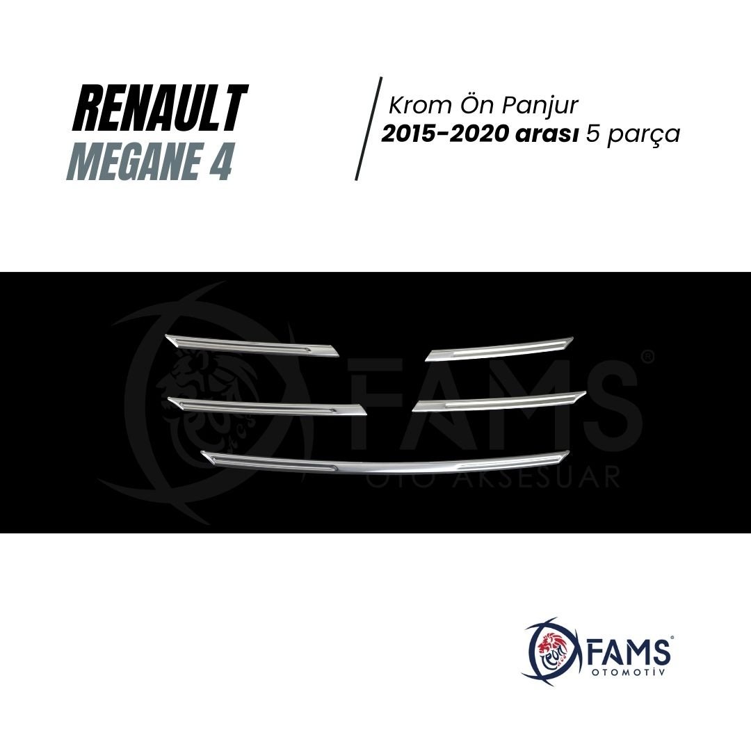 Renault Megane 4 Krom Ön Panjur 5 Prç, 2015-2020 Üzerip, Çelik Uyumlu - Görsel 2