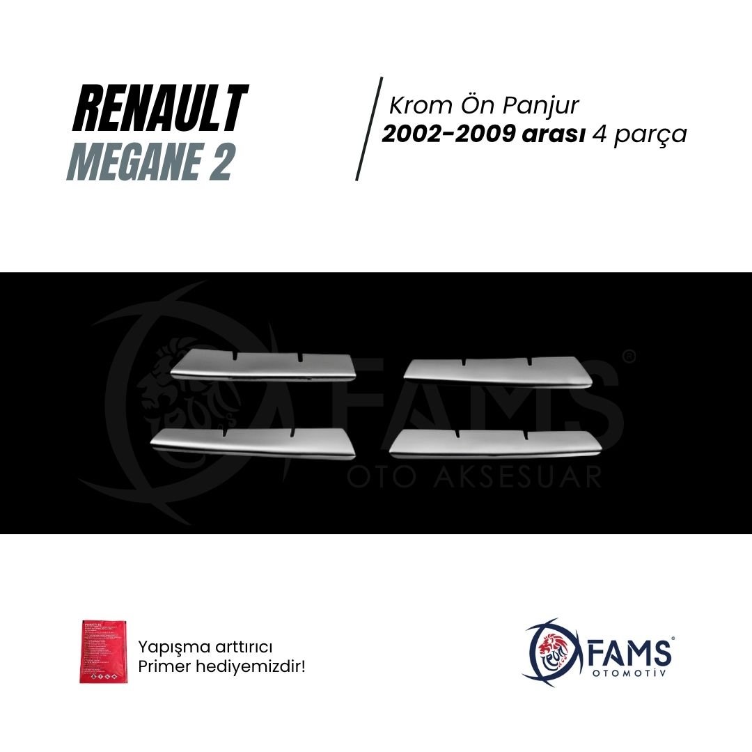 Renault Megane 2 Krom Ön Panjur 4 Prç. 2006-2009 P.çelik - Görsel 2