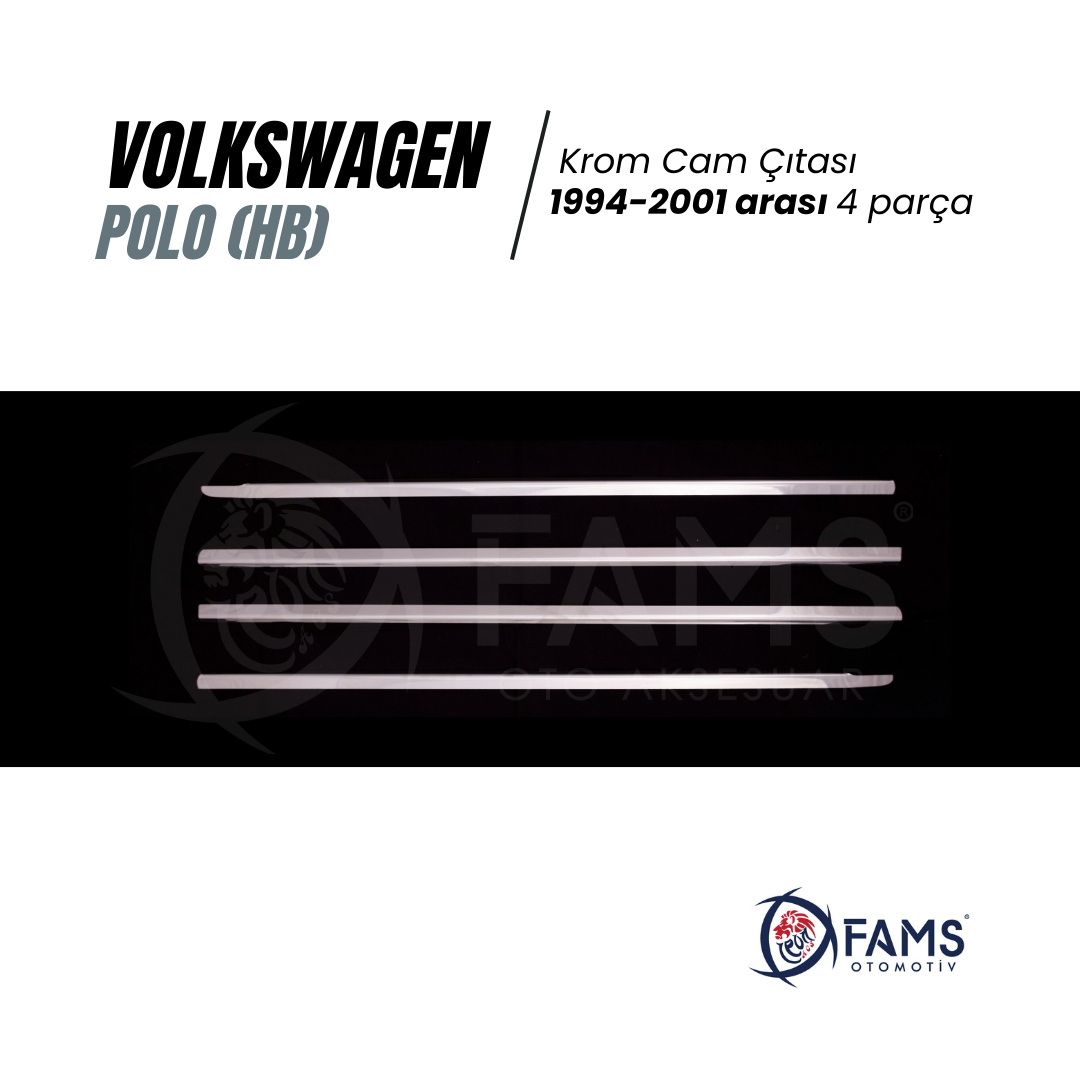 Vw Polo Krom Cam Çıtası 4 Parça 1994-2001 Paslanmaz Çelik, (HB) - Görsel 2