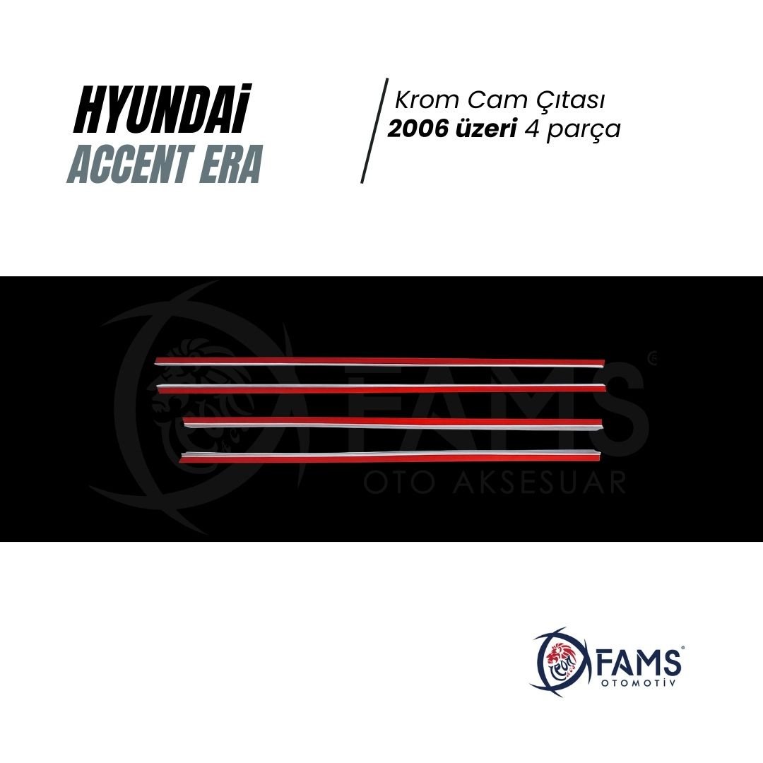 Hyundai Accent Era Krom Cam Çıtası 4 Kapı 2006 Üzeri Paslanmaz Ç, - Görsel 3