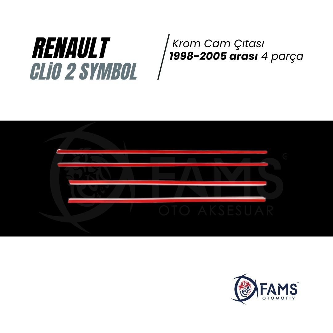 Renault Clio 2 Symbol Krom Cam Çıtası 4 Prç, 1998-2005 P, Çelik - Görsel 3