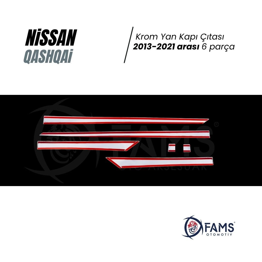 Nissan Qashqai Uyumlu Krom Yan Kapı Çıtası 6 Prç, 2013-2021 Arası P, Çelik - Görsel 3