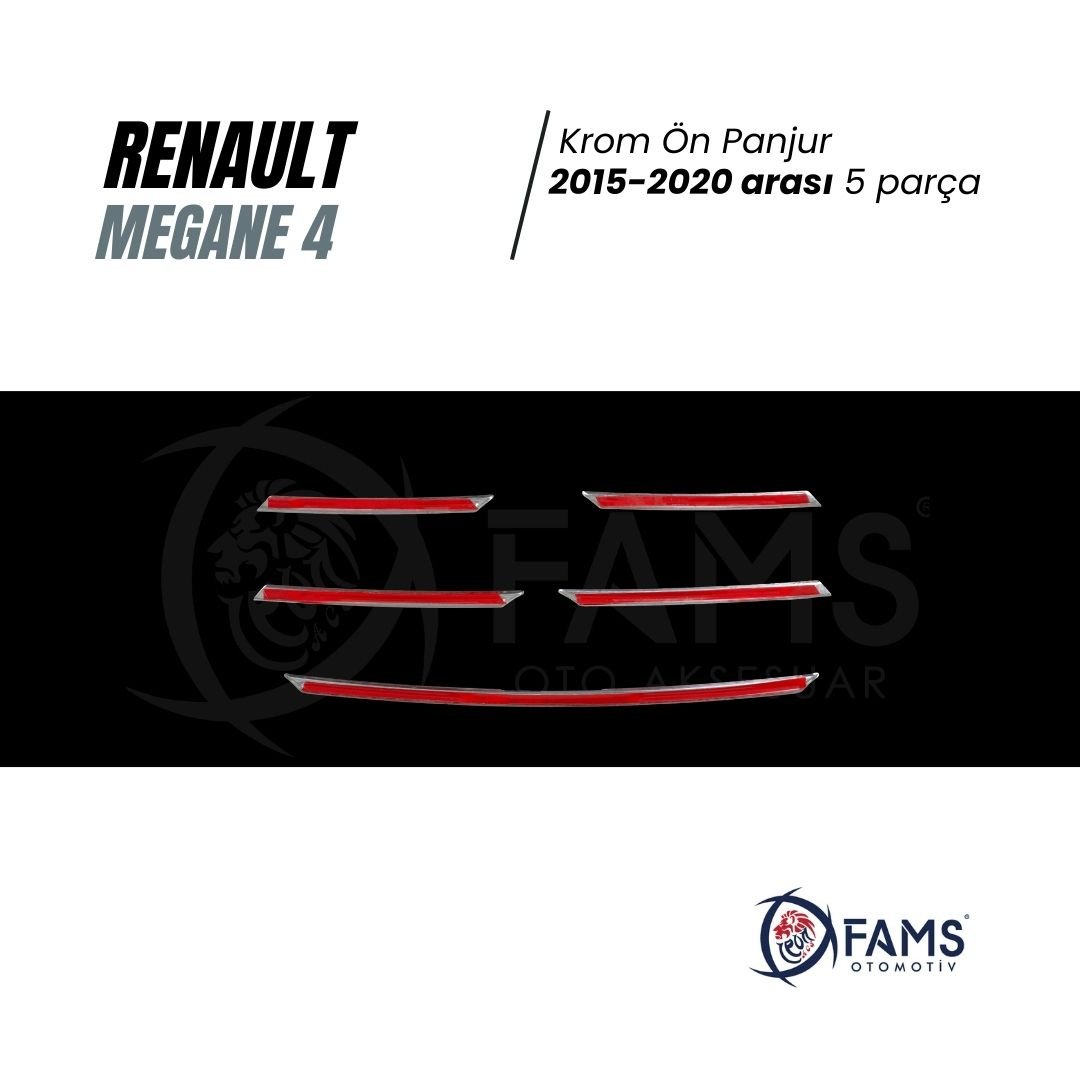 Renault Megane 4 Krom Ön Panjur 5 Prç, 2015-2020 Üzerip, Çelik Uyumlu - Görsel 3