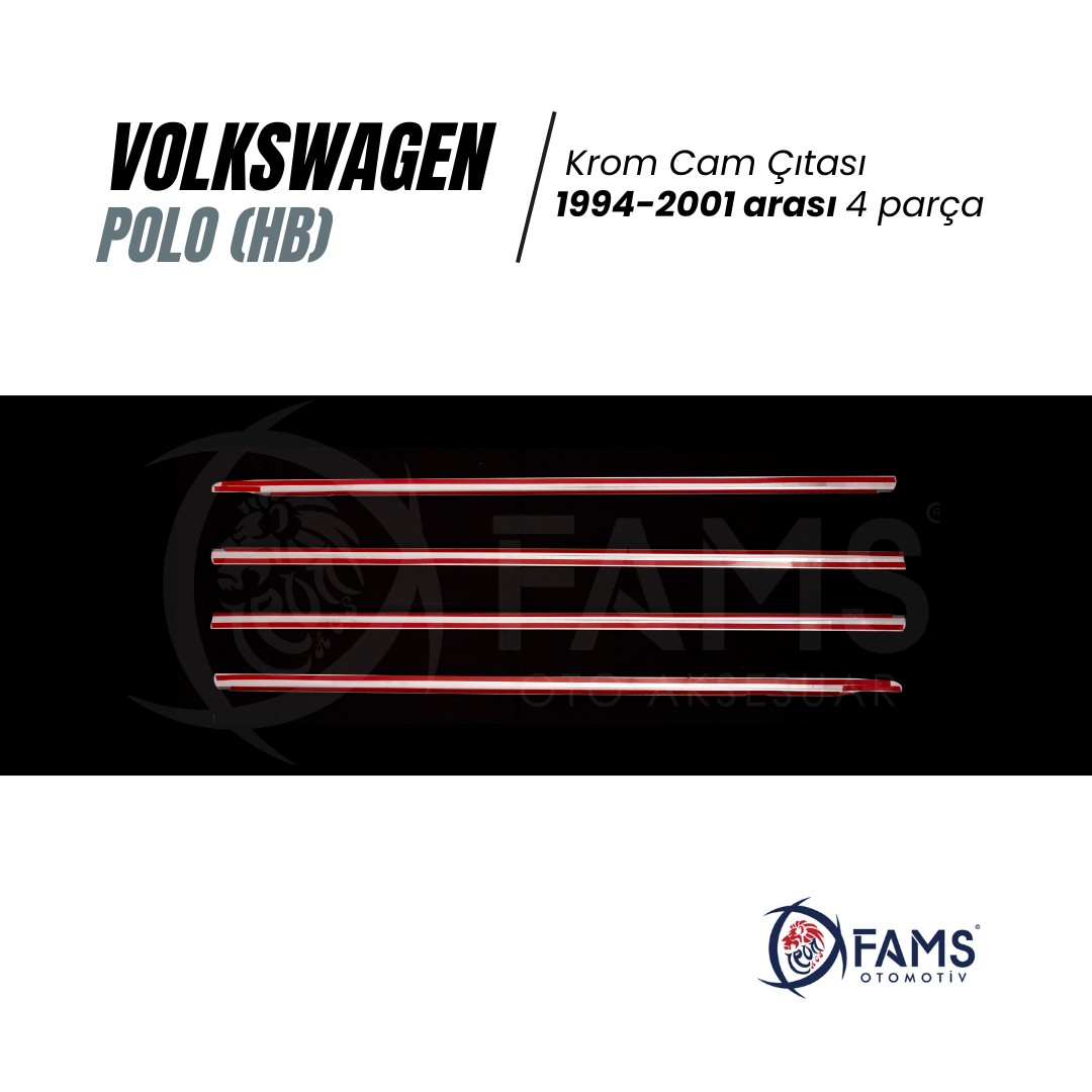 Vw Polo Krom Cam Çıtası 4 Parça 1994-2001 Paslanmaz Çelik, (HB) - Görsel 3