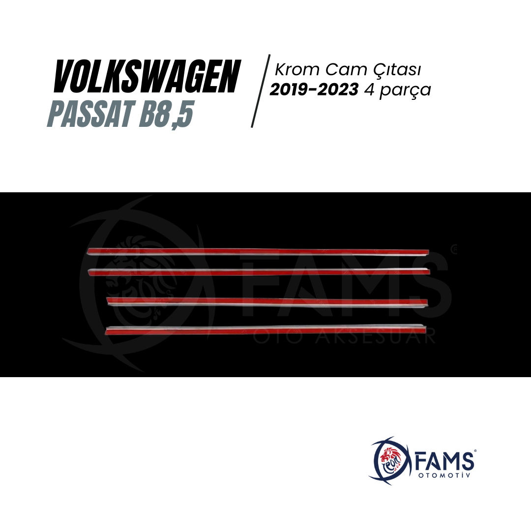 Vw Passat B8.5 Krom Cam Çıtası 4 Parça 2019- 2023 Arası Paslanmaz Çelik - Görsel 3