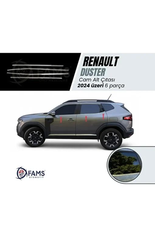 Renault Duster 2024 Üzeri Krom Cam Alt Çıtası 6 Parça Paslanmaz Çelik
