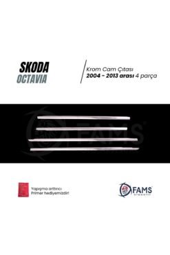 Alternative view of Skoda Octavia Krom Cam Çıtası 2004-2013 SEDAN 4 Parça Paslanmaz Çelik