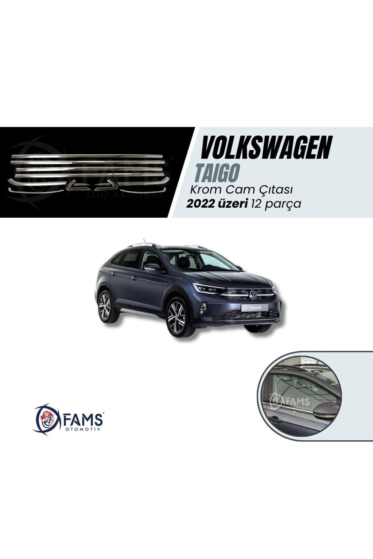 Vw Taigo 2022 > Krom Cam Çıtası 12 Parça Paslanmaz Çelik