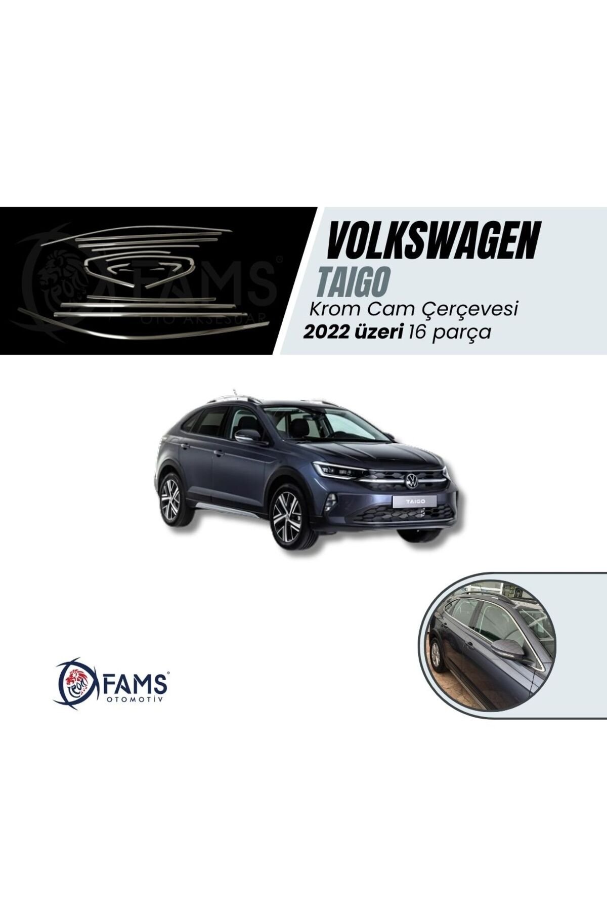 Vw Taigo 2022 > Krom Cam Çerçevesi 16 Parça Paslanmaz Çelik