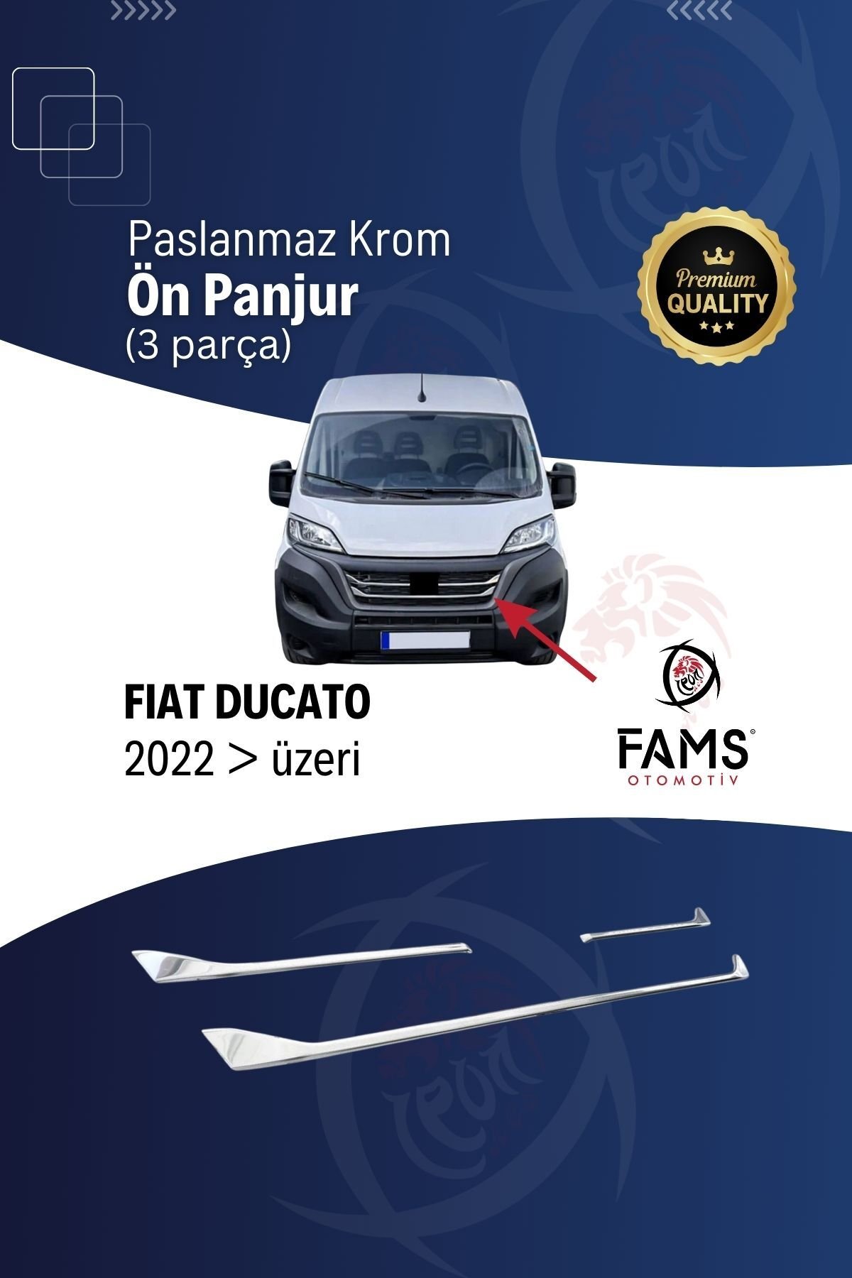 Fiat Ducato Krom Ön Panjur 3 Parça 2022> Paslanmaz Çelik