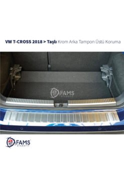 Vw T-cross Krom Arka Tampon Üstü Koruma 2018> Paslanmaz Çelik Taşlı