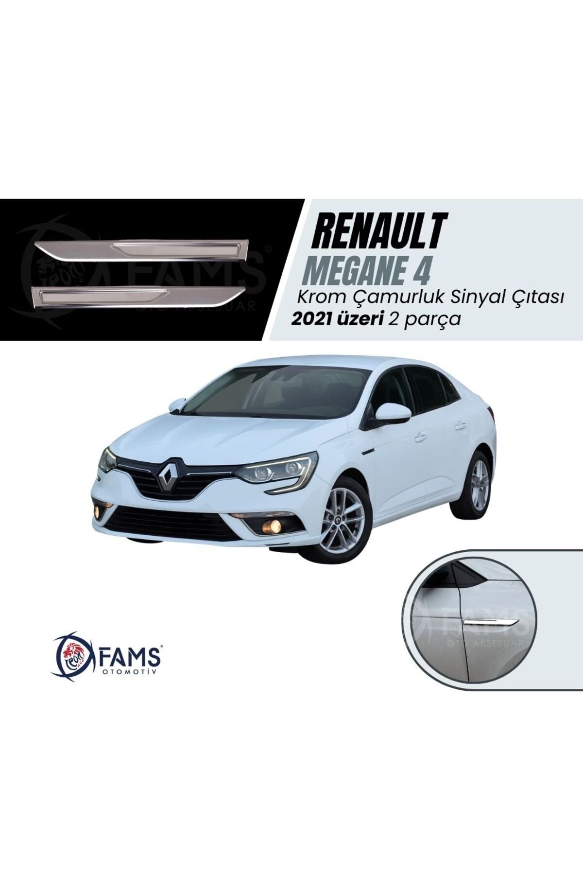 Renault Megane 4 Krom Çamurluk Sinyal Çıtası 2021 Üzeri Uyumlu 2 parça P. Çelik