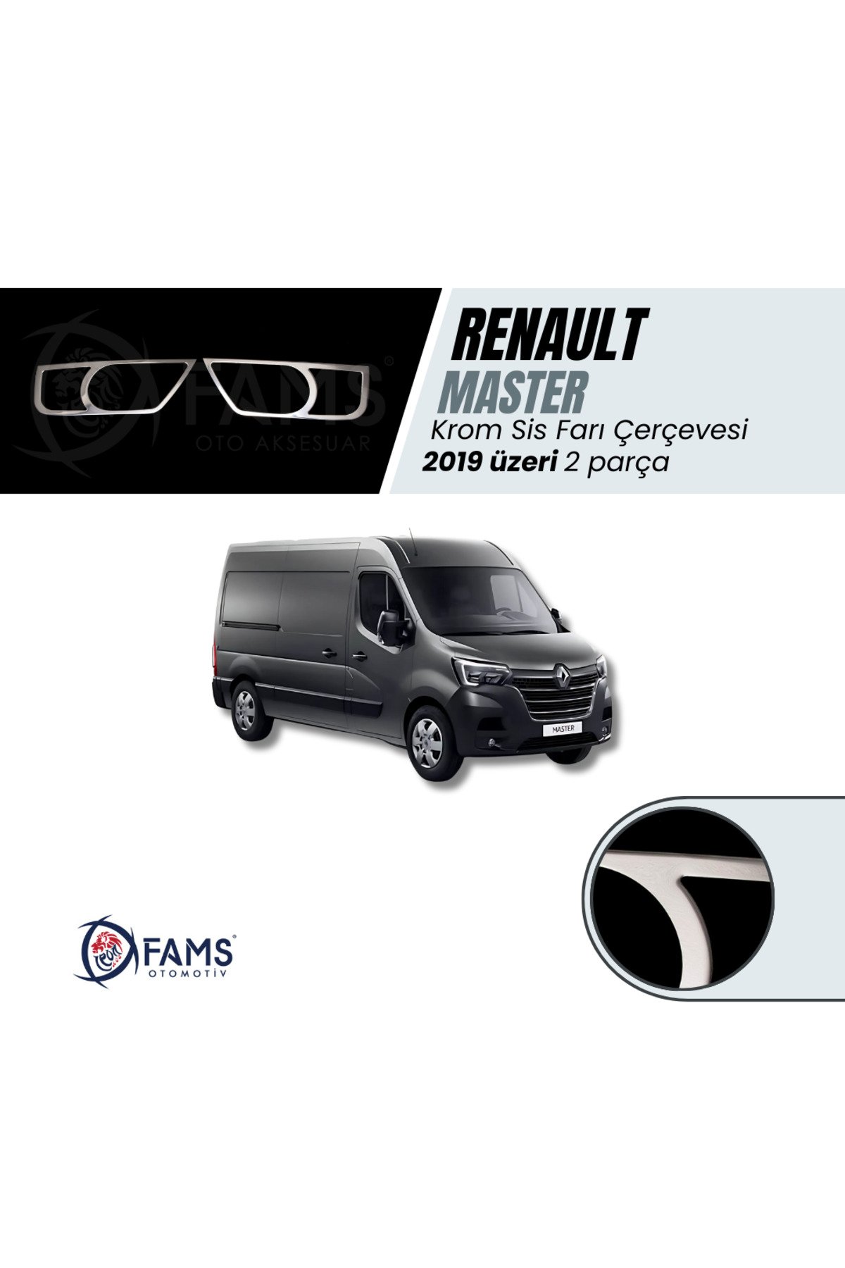 R,enault Master Krom Sis Farı Çerçevesi 2 parça 2019 üzeri Paslanmaz Çelik