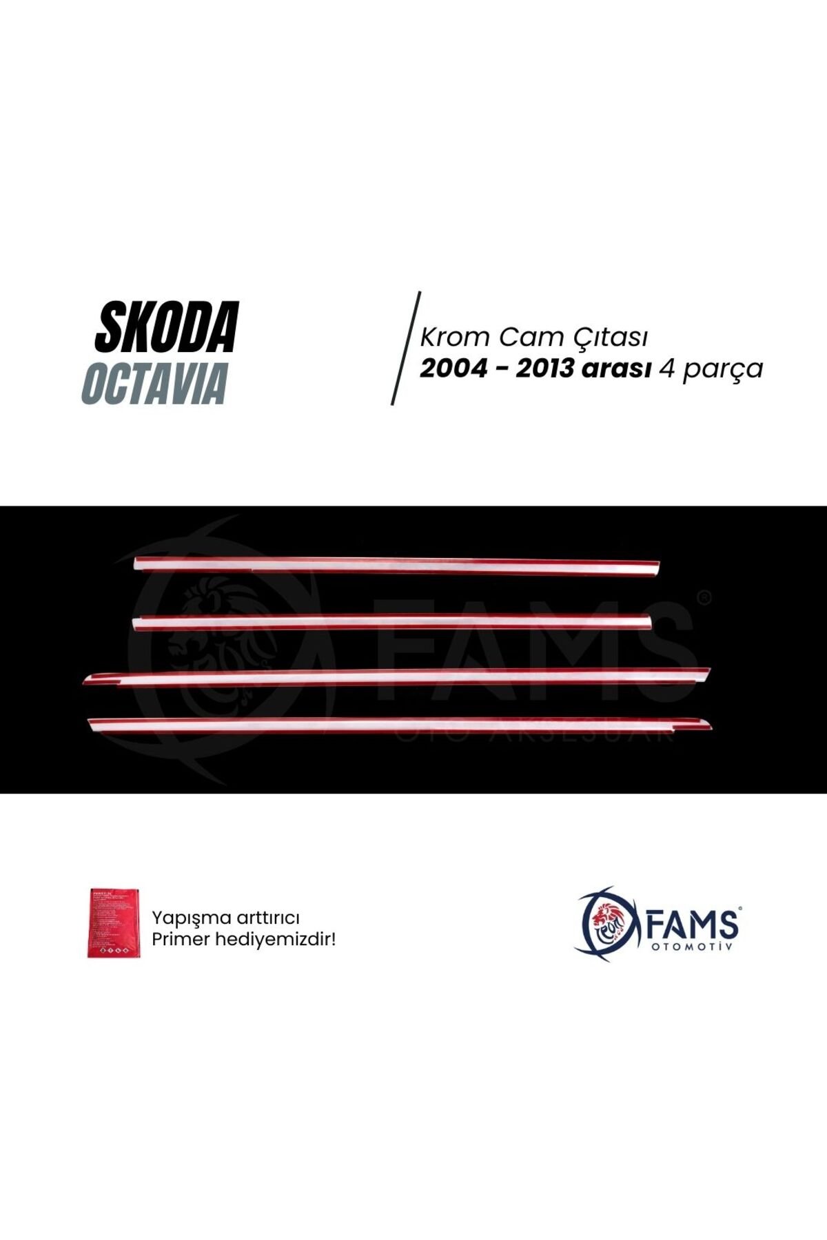 Skoda Octavia Krom Cam Çıtası 2004-2013 SEDAN 4 Parça Paslanmaz Çelik - Görsel 3