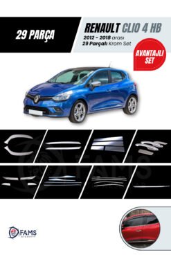 Renault Clio 4 Hb Krom Aksesuar Seti 8 Ürün 29 Parça 2012-2019 Arası Uyumlu Paslanmaz Çelik
