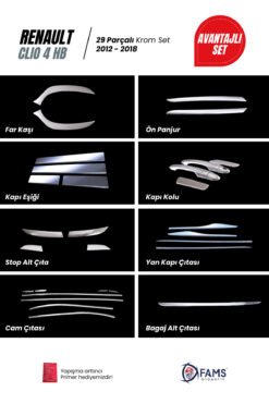 Alternative view of Renault Clio 4 Hb Krom Aksesuar Seti 8 Ürün 29 Parça 2012-2019 Arası Uyumlu Paslanmaz Çelik