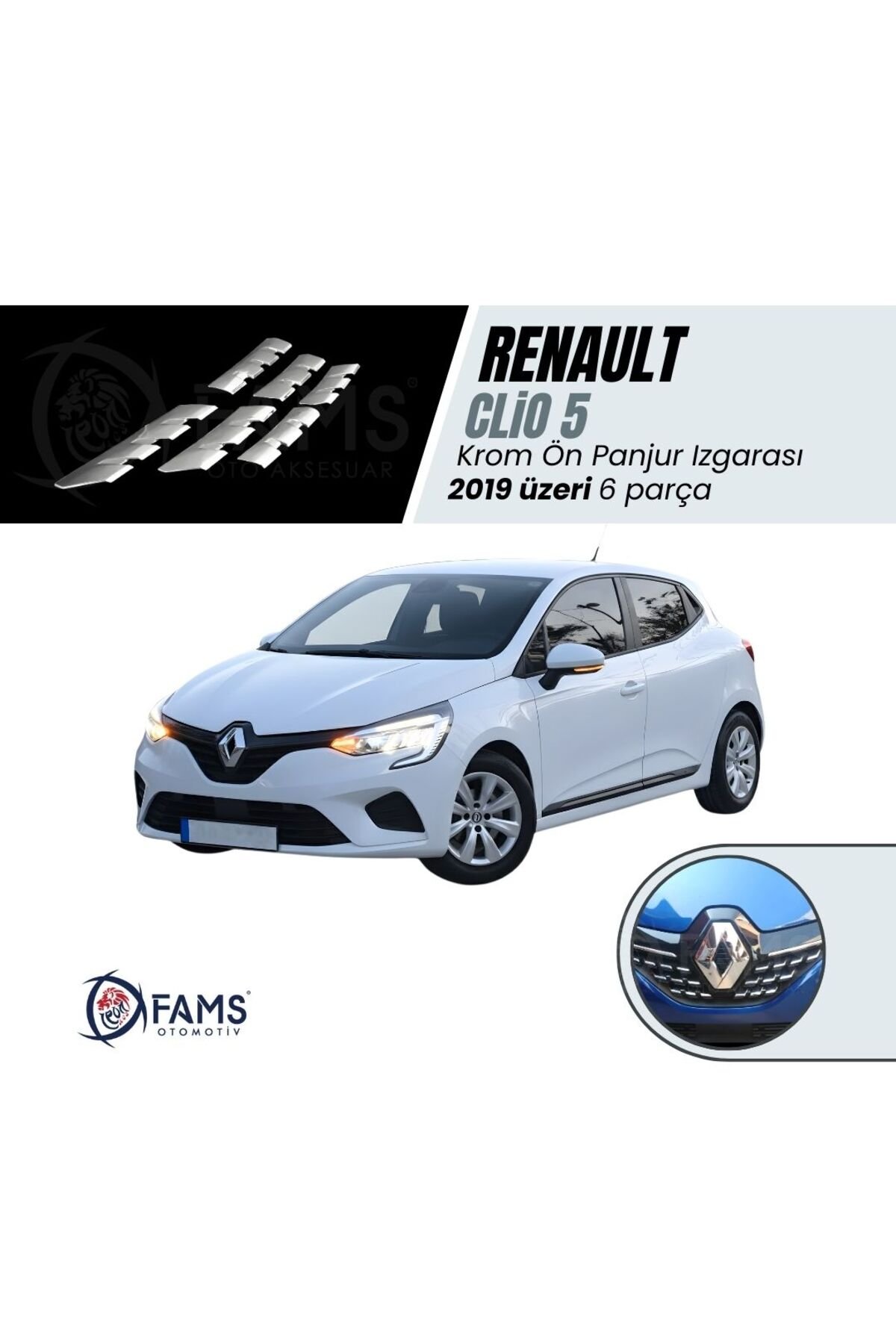 Renault Clio 5 Hb Krom Ön Panjur Izgarası 2019 üzeri 6 Prç, P, Çelik