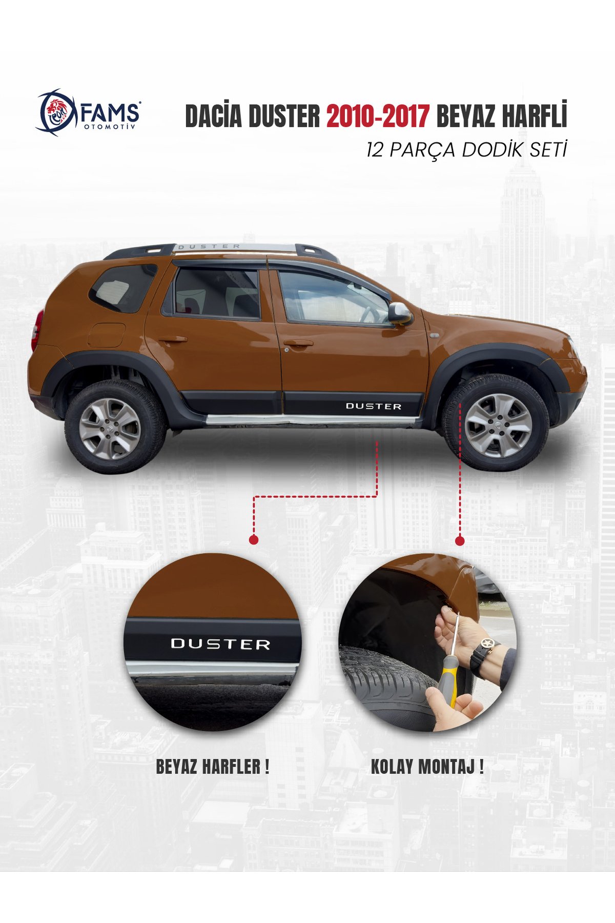 Dacia Duster 2010-2017 Uyumlu Dodik Seti 12 Parça (Beyaz Harfli) - Görsel 3