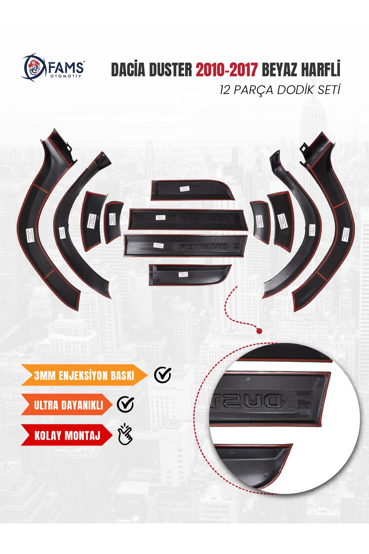 Dacia Duster 2010-2017 Uyumlu Dodik Seti 12 Parça (Beyaz Harfli) - Görsel 4