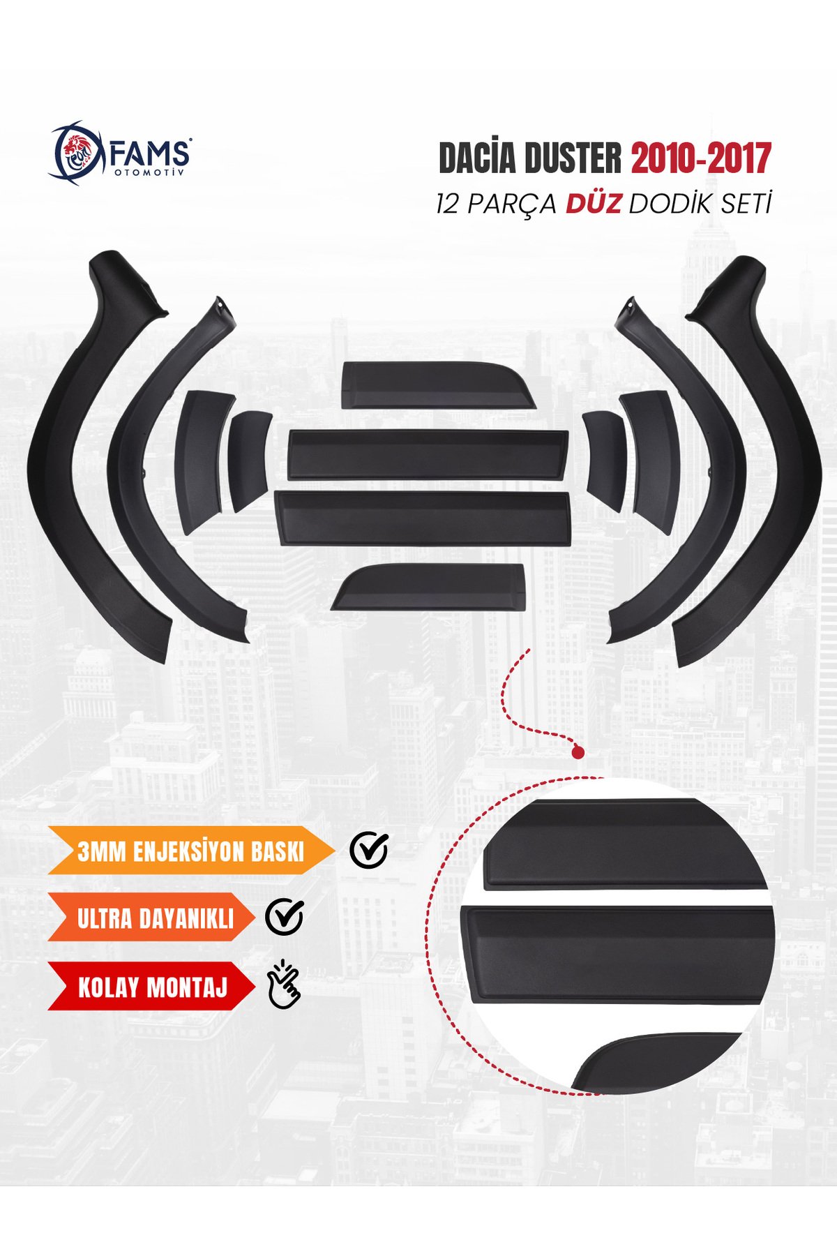 Dacia Duster 2010-2017 Uyumlu Dodik Seti 12 Parça (Baskısız) Düz - Görsel 2