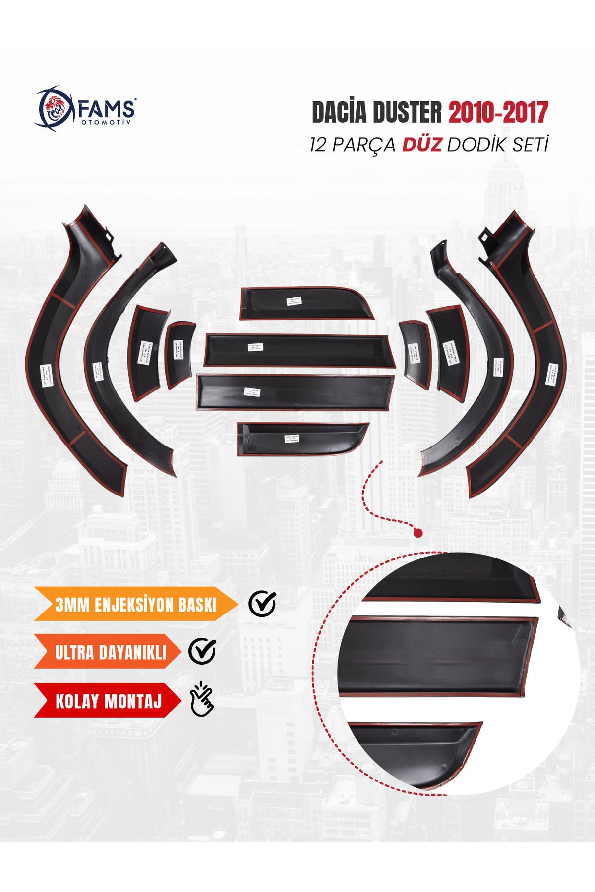 Dacia Duster 2010-2017 Uyumlu Dodik Seti 12 Parça (Baskısız) Düz - Görsel 4