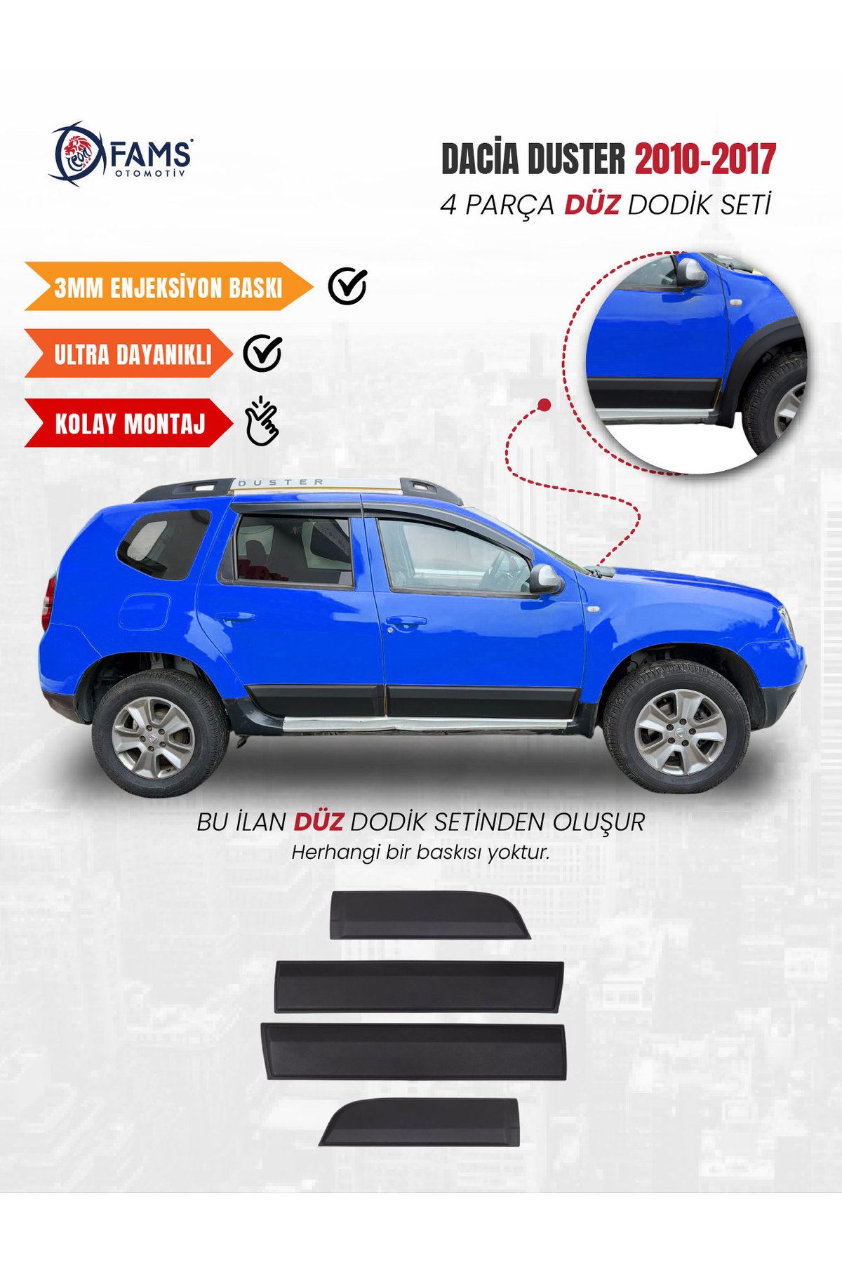 Dacia Duster 2010-2017 Uyumlu Dodik Seti 4 Parça DÜZ (Baskısız)