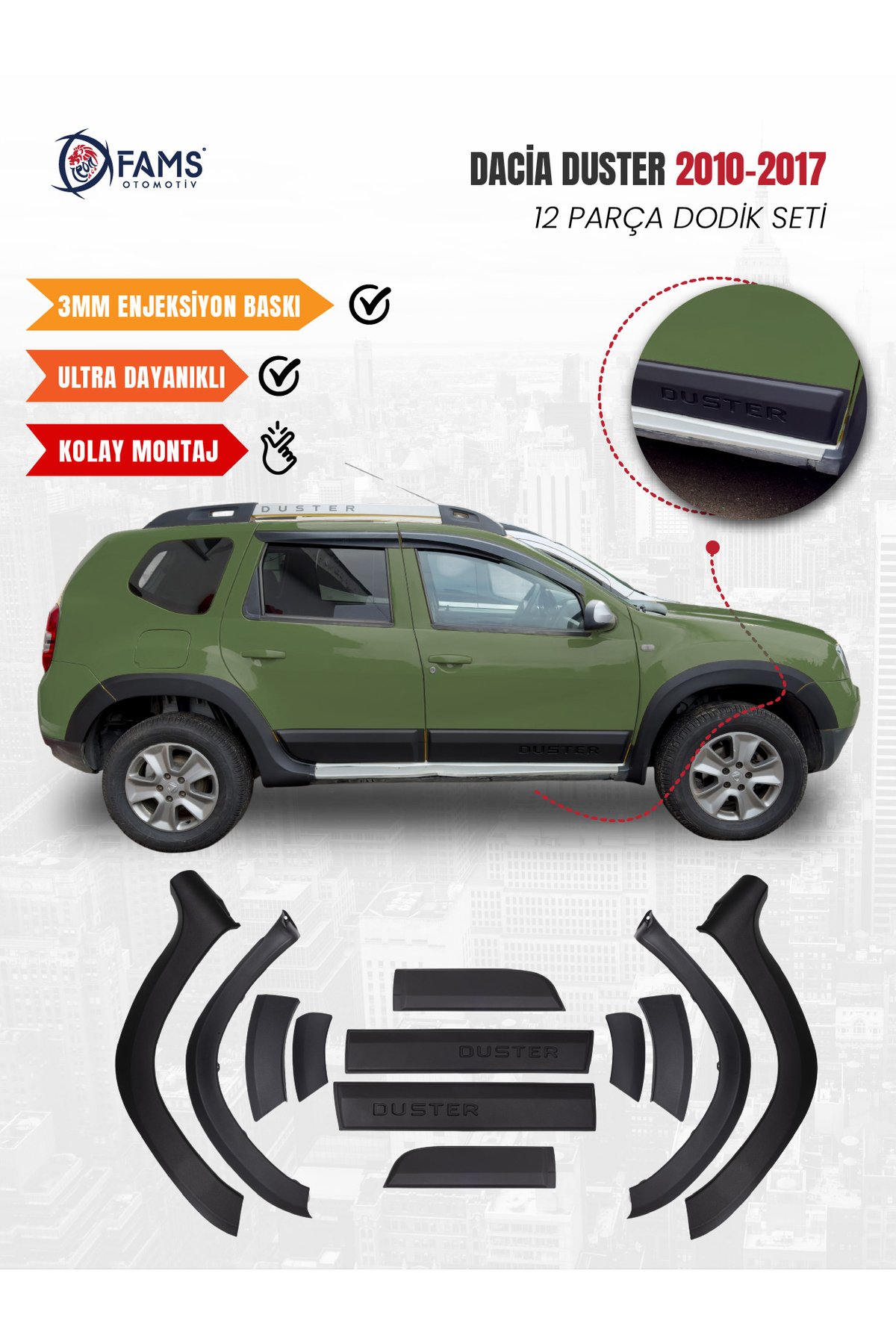 Dacia Duster Uyumlu 2010-2017 Full Dodik Seti 12 Parça (Duster Baskılı)